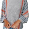 Womens 2024 Cute Spring Summer Color Block Striped Lightweight Comfy Cable Knit Beach Boho Clothes Pullover Sweaters