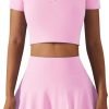 2 Piece Tennis Dress for Women High Waist Pleated Tennis Skirt with Shorts Short Sleeve Crop Golf Workout Skirts Sets