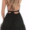 Women Graduation Dress Spaghetti Straps Sleeveless Short Dresses Y2k Low Cut Bodycon Going Out A-Line Mini Dress