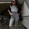 Casual Workout Two Piece Outfits for Women Short Sleeve Crop High Waist Foldover Flare Pants Tracksuit Sets Streetwear