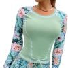 Women's Long Sleeves Rash Guard Athletic Swim Aztec Tankini Sets Swimsuit